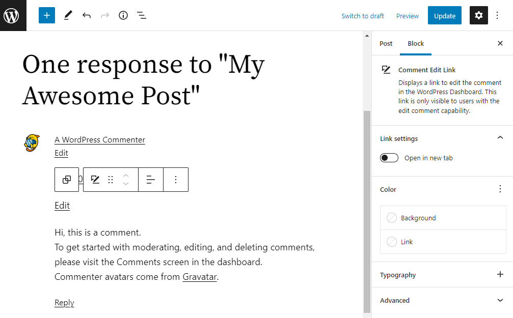 Comment Edit Link Block