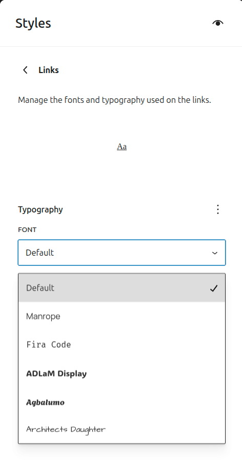 List of fonts with live previews